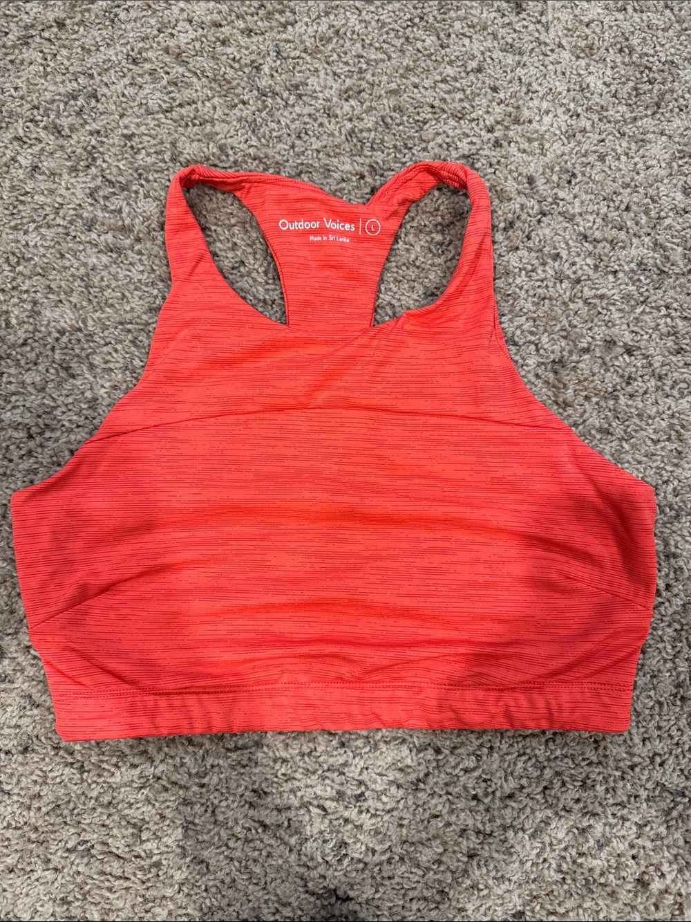 Outdoor Voices Coral-Red High Neck Racerback Sports Bra